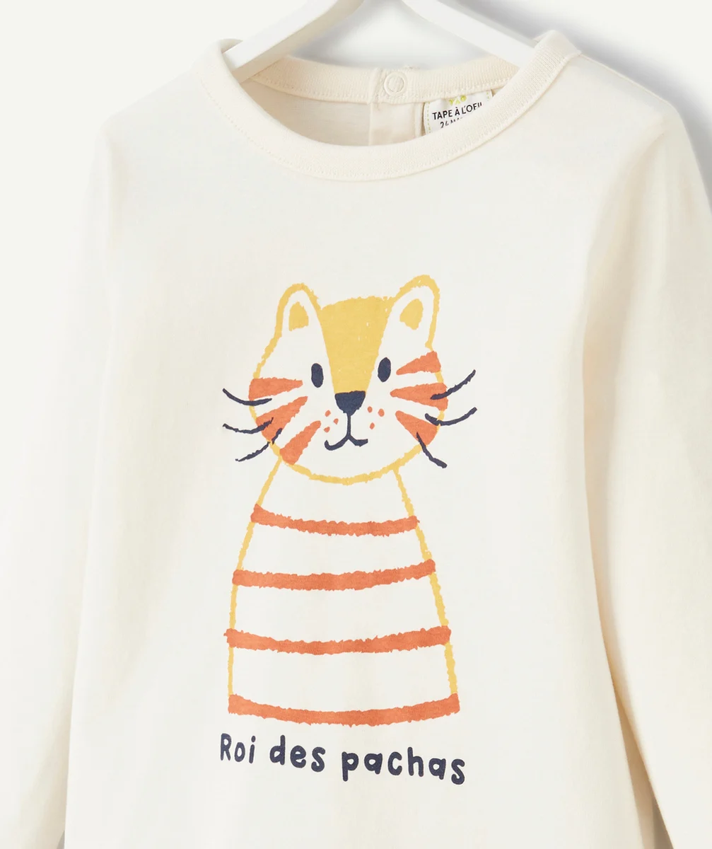 T-SHIRT BÉBÉ GARÇON EN COTON BIO AVEC CHAT ET MESSAGE
