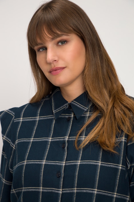 Bluse, Karo, Hemdkragen, Langarm, Biobaumwolle