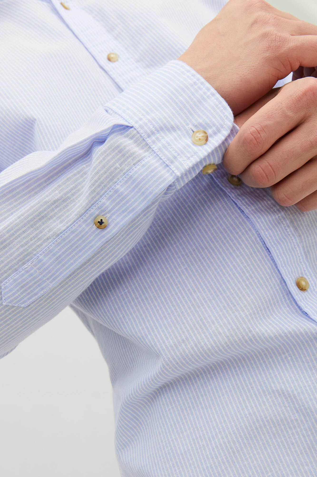 Camisa de linho de manga comprida - azul claro