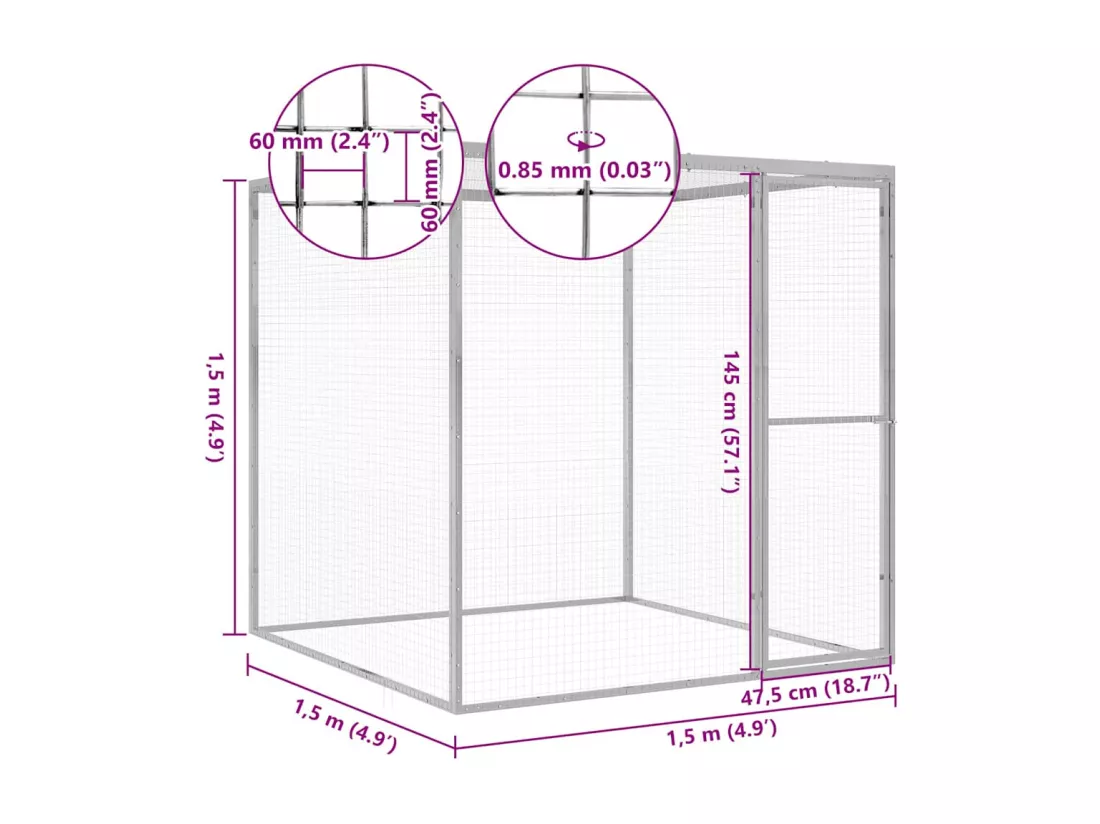 Cage pour chat 1,5x1,5x1,5 m Acier galvanisé