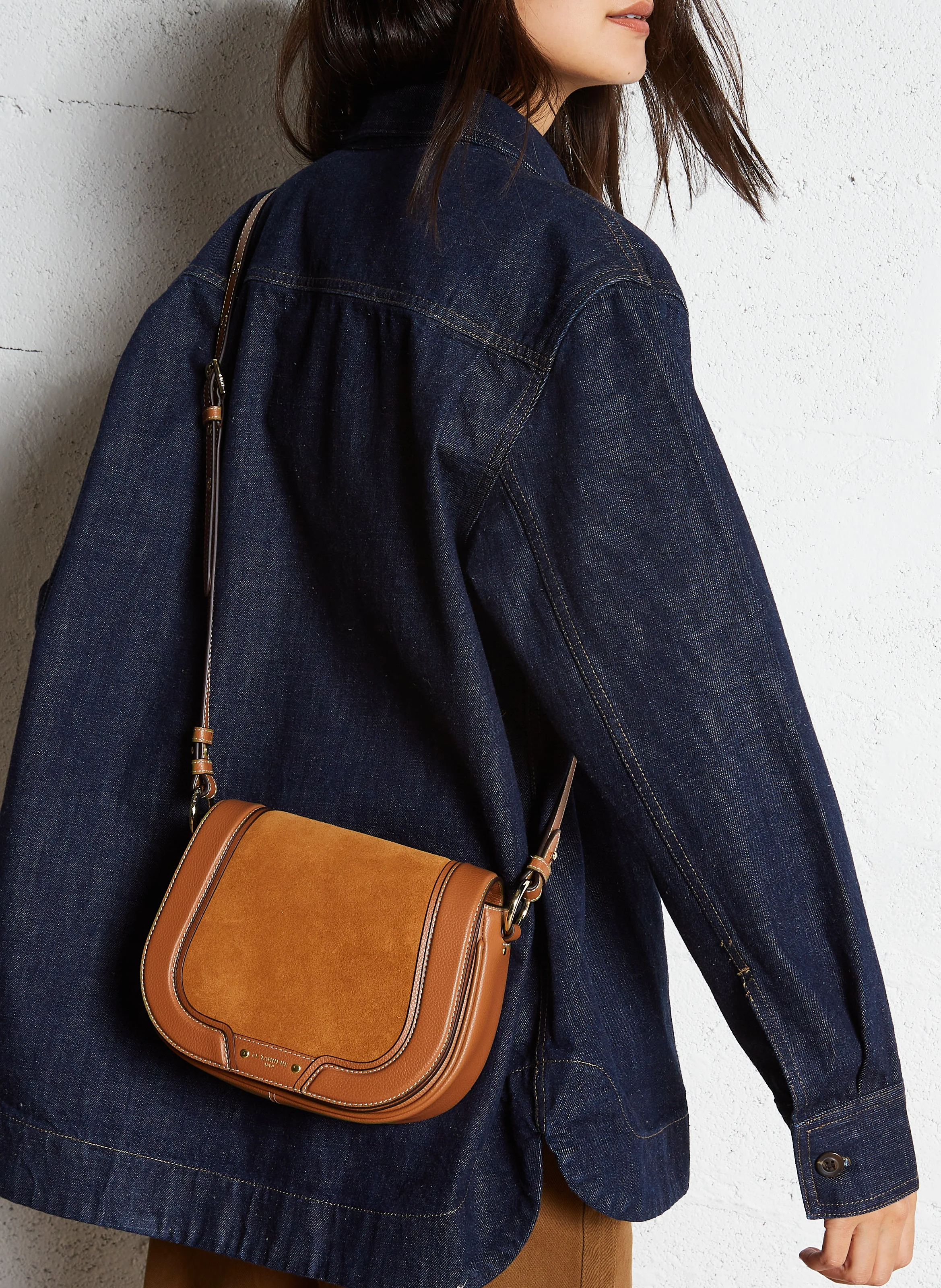 ELLA - Besace moyen en cuir velours | Marron