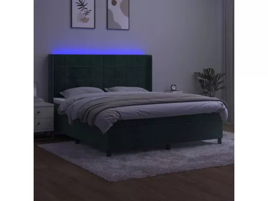 Sommier tapissier matelas et LED Vert foncé 180x200 cm Velours