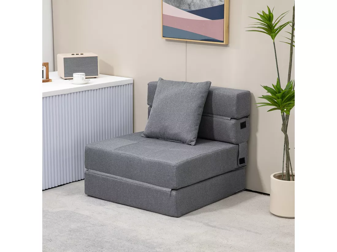 Chauffeuse canapé-lit convertible 1 place - coussin déhoussable inclus - tissu gris