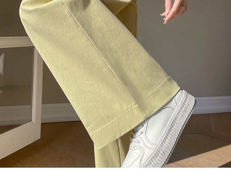hollybunbur - High Rise Plain Wide Leg Pants