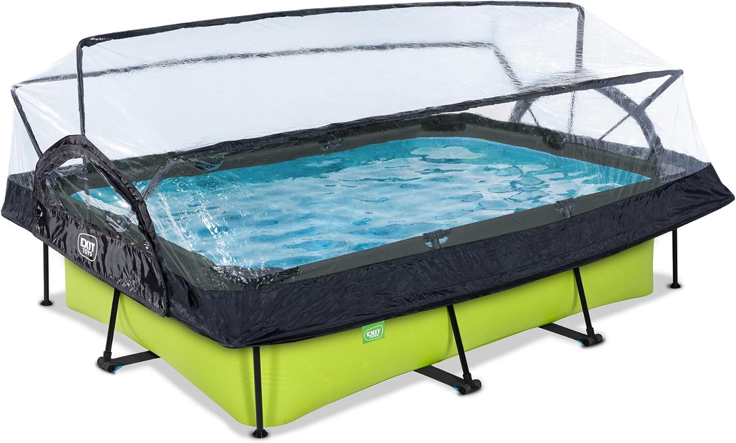 EXIT Toys Lime Pool mit Multifunktionale Abdeckung - 300x200x65cm - Rechteckiger, Kompakter Rahmenpool mit Kartuschenfilterpumpe - Leicht Zugänglich - Für Sauberes und Warmes Poolwasser - Grün