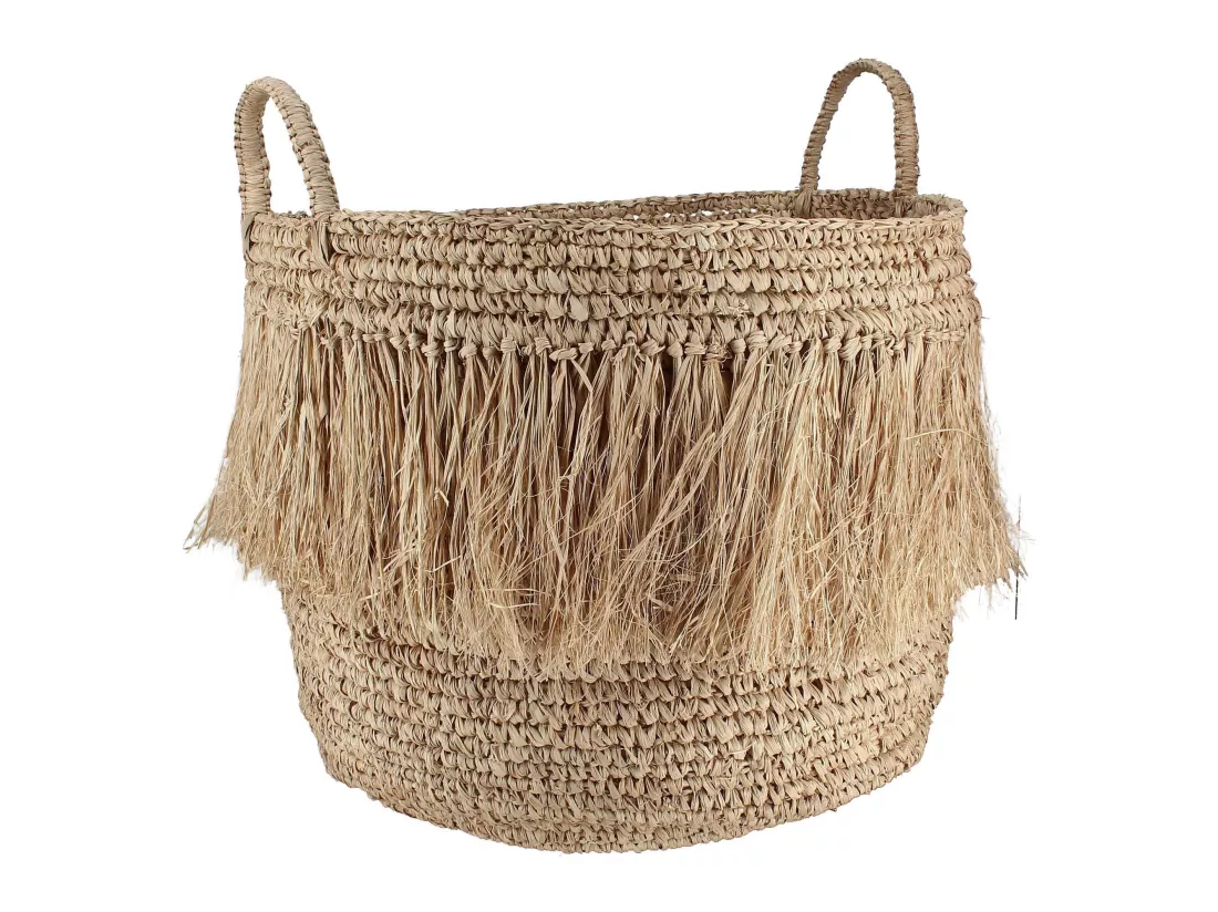 Now's Home - Panier A Franges En Raphia Naturel A Anses Diam48cm X Ht49 Cm Luys