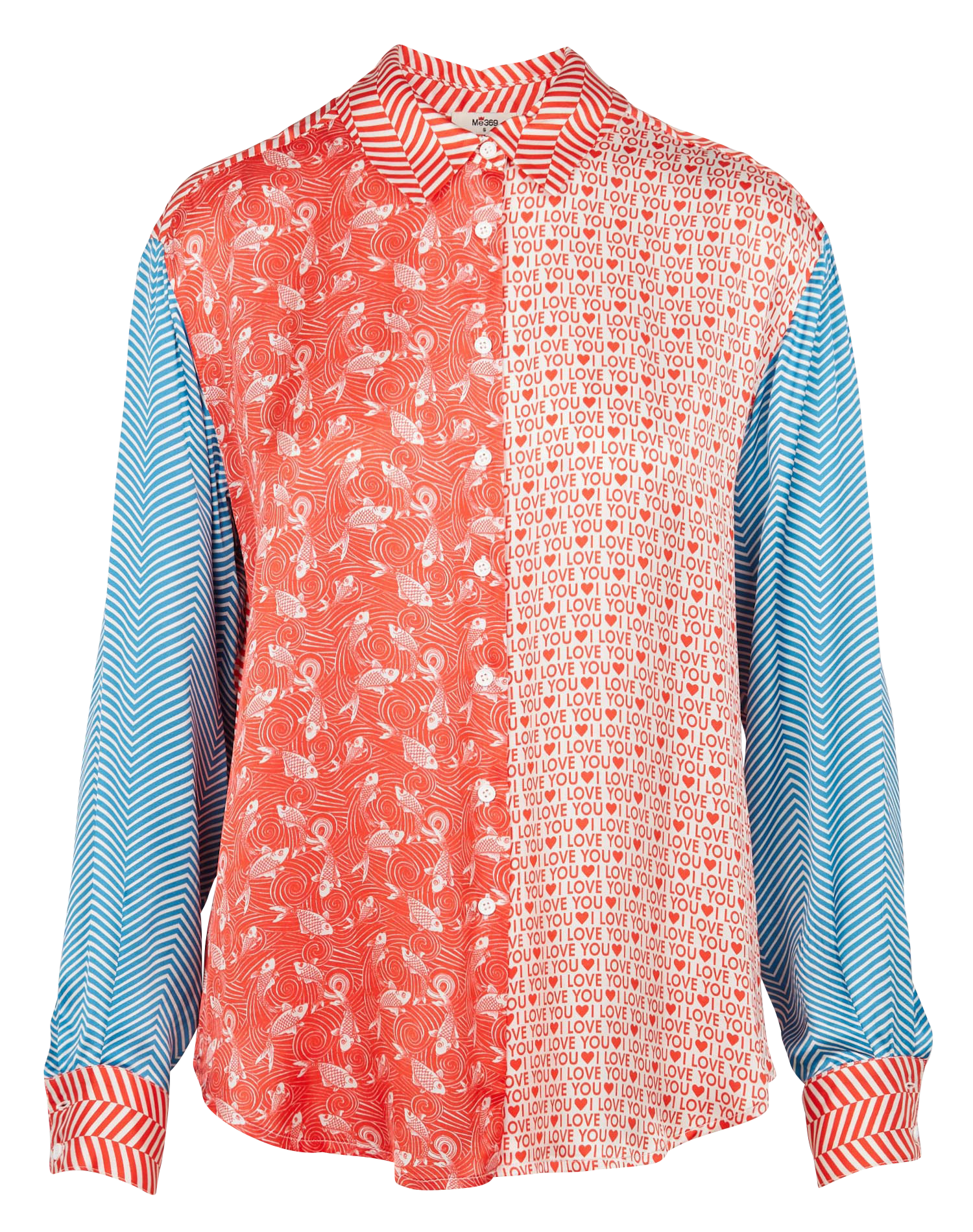 SCARLET - Chemise col classique imprimée en satin | Bleu