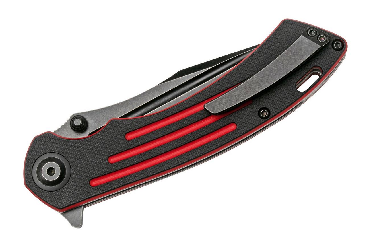 Kansept Pretatout T1032A1 Blackwashed 154CM, Black & Red G10 zakmes, Kmaxrom design