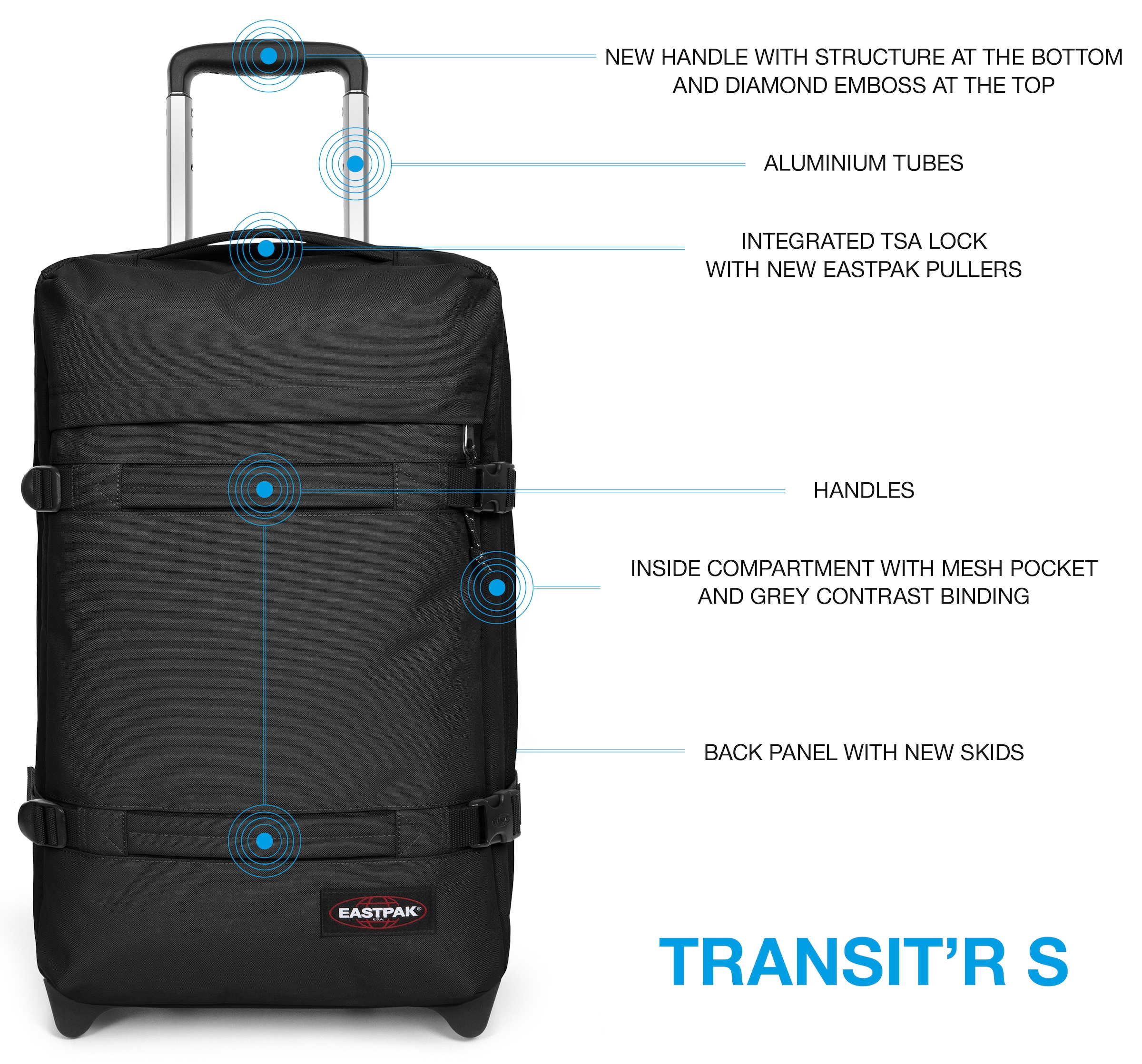 Eastpak Weichgepäck-Trolley »TRANSIT'R S« 42 l 2 Rollen Handgepäck-Koffer Reisegepäck Reisekoffer mit TSA Schloss Reisetasche
