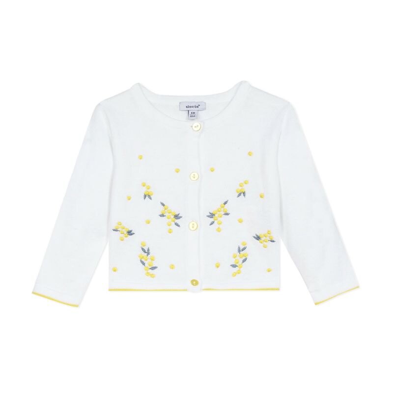 Cardigan en tricot blanc brodé mimosa bébé fille Absorba Aucune nuance