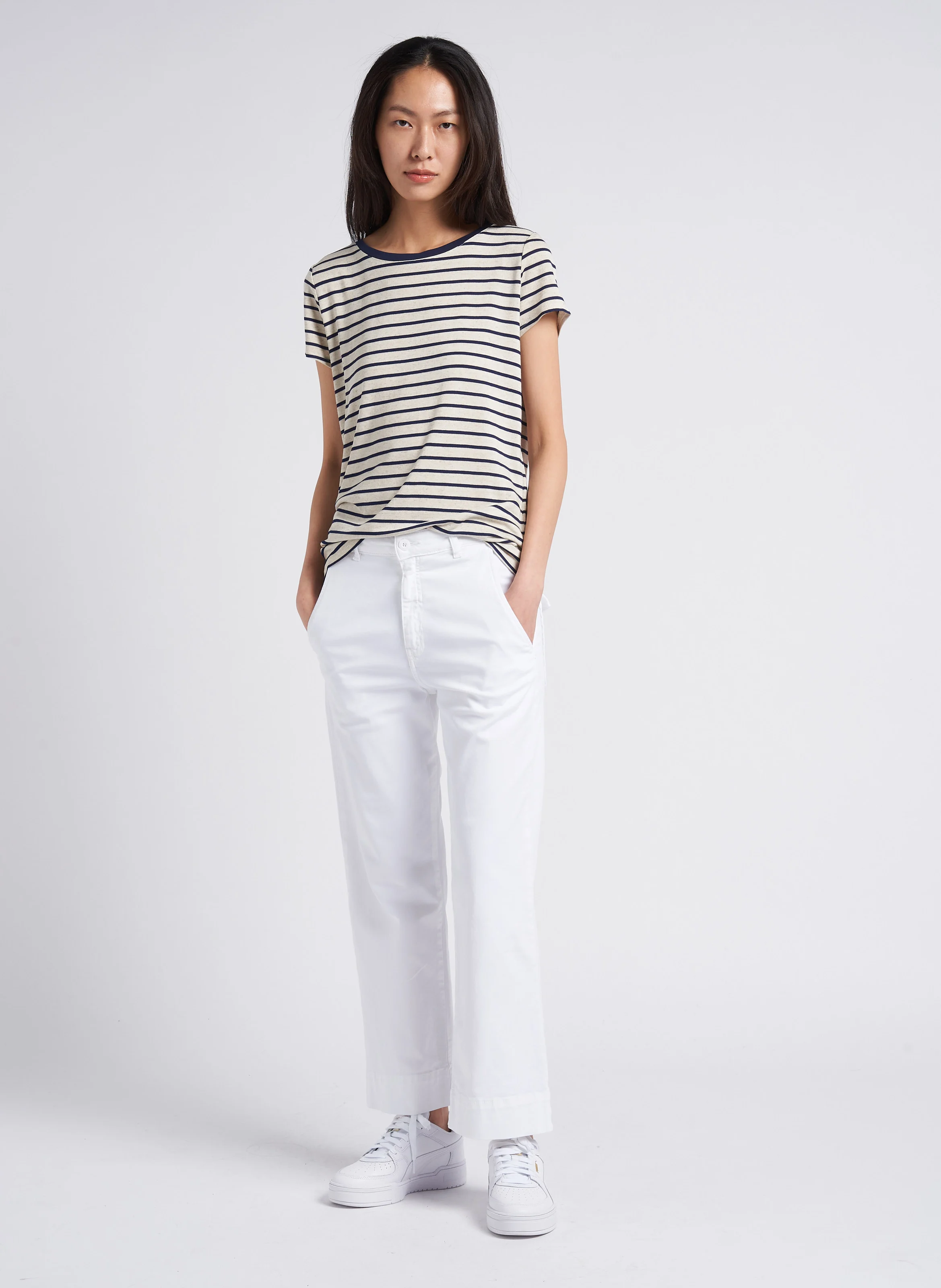 PALTROW - Pantalon 7/8 ème taille haute en coton | Blanc