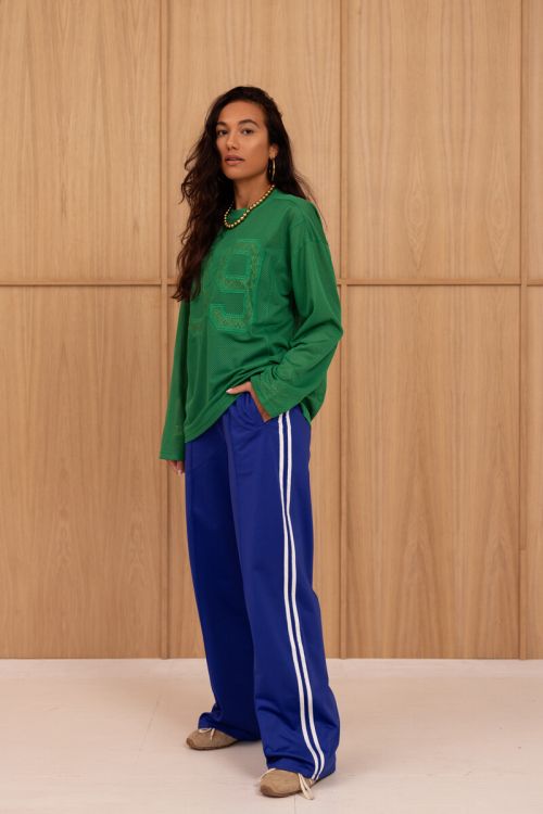 Donkerblauwe wijde jogger broek met strepen
