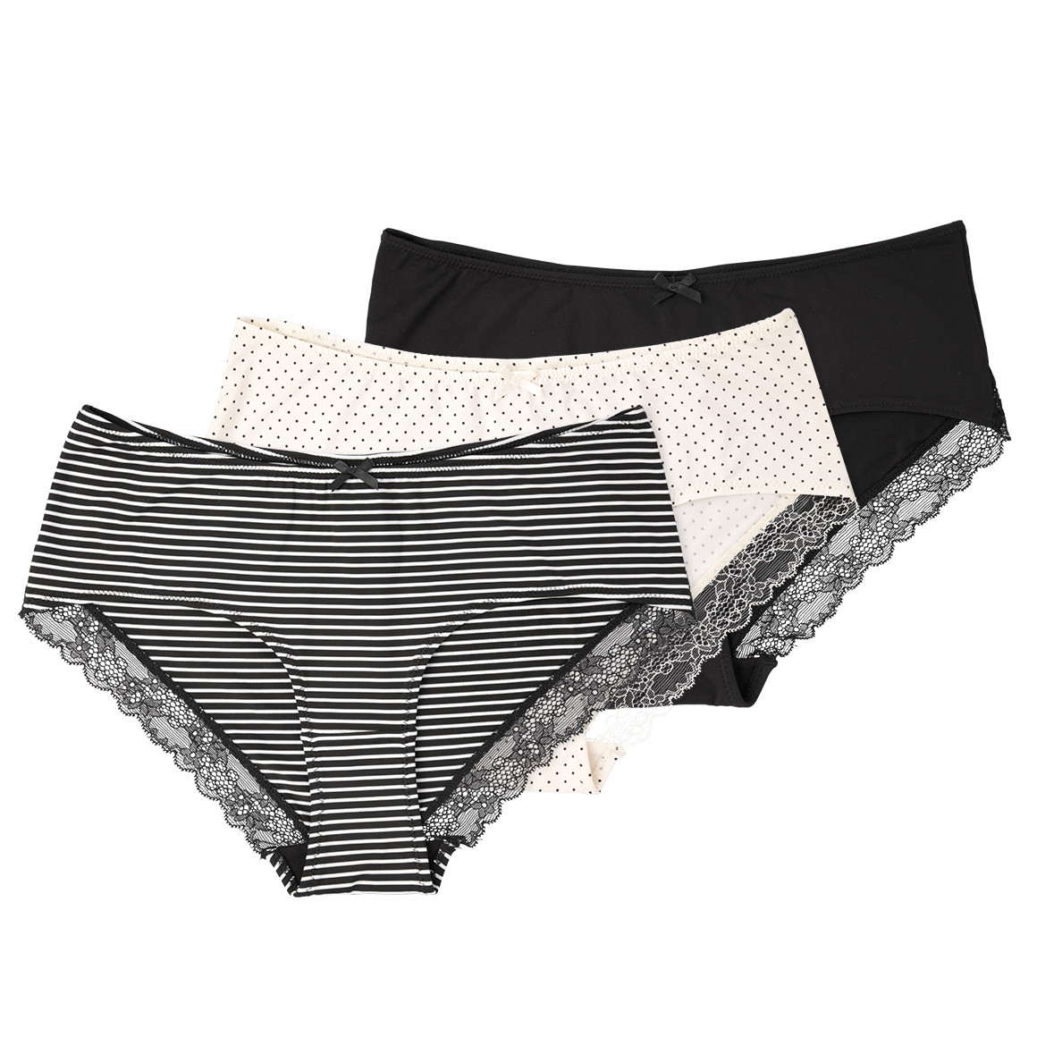 Gina Benotti 3 Damen Pantys aus Mikrofaser schwarz / weiss