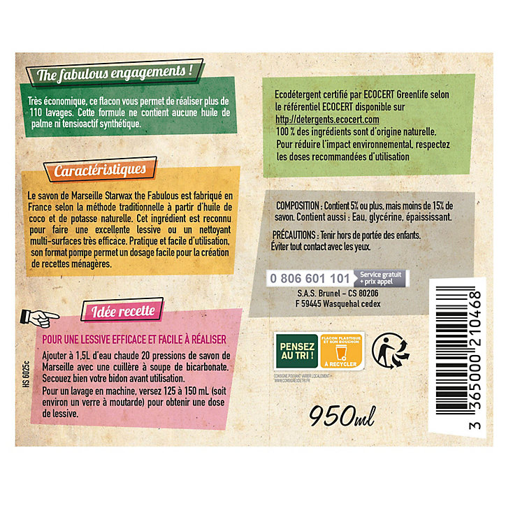 Savon de marseille liquide Starwax Fabulous 950 ml