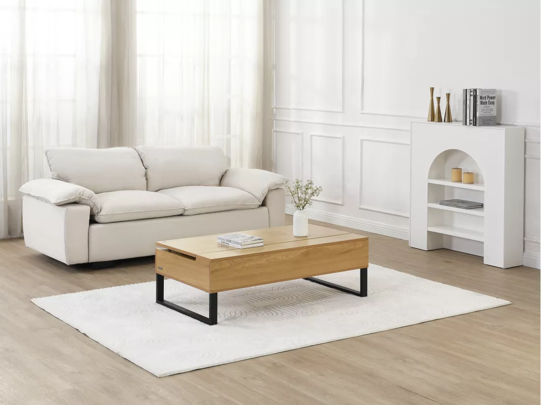 Table basse avec plateau relevable en MDF et acier noir - Naturel - SECALI