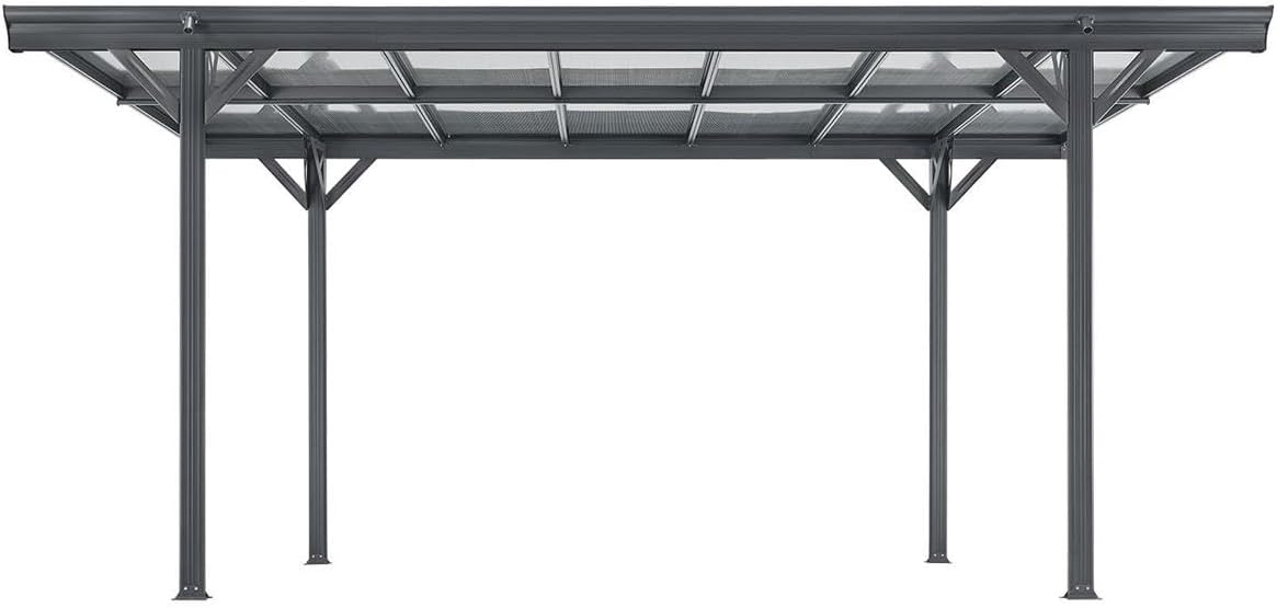 Aluminium Carport München Überdachung 5 x 3 m grau anthrazit KFZ PKW Auto Boot Hänger Fahrrad mit Aluminiumrahmen (Flachdach)
