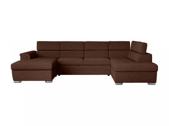 Canapé panoramique 6 places Paola convertible avec 2 coffres en velours côtelé - Marron - L320,5 x P188 x H76cm - Loungitude