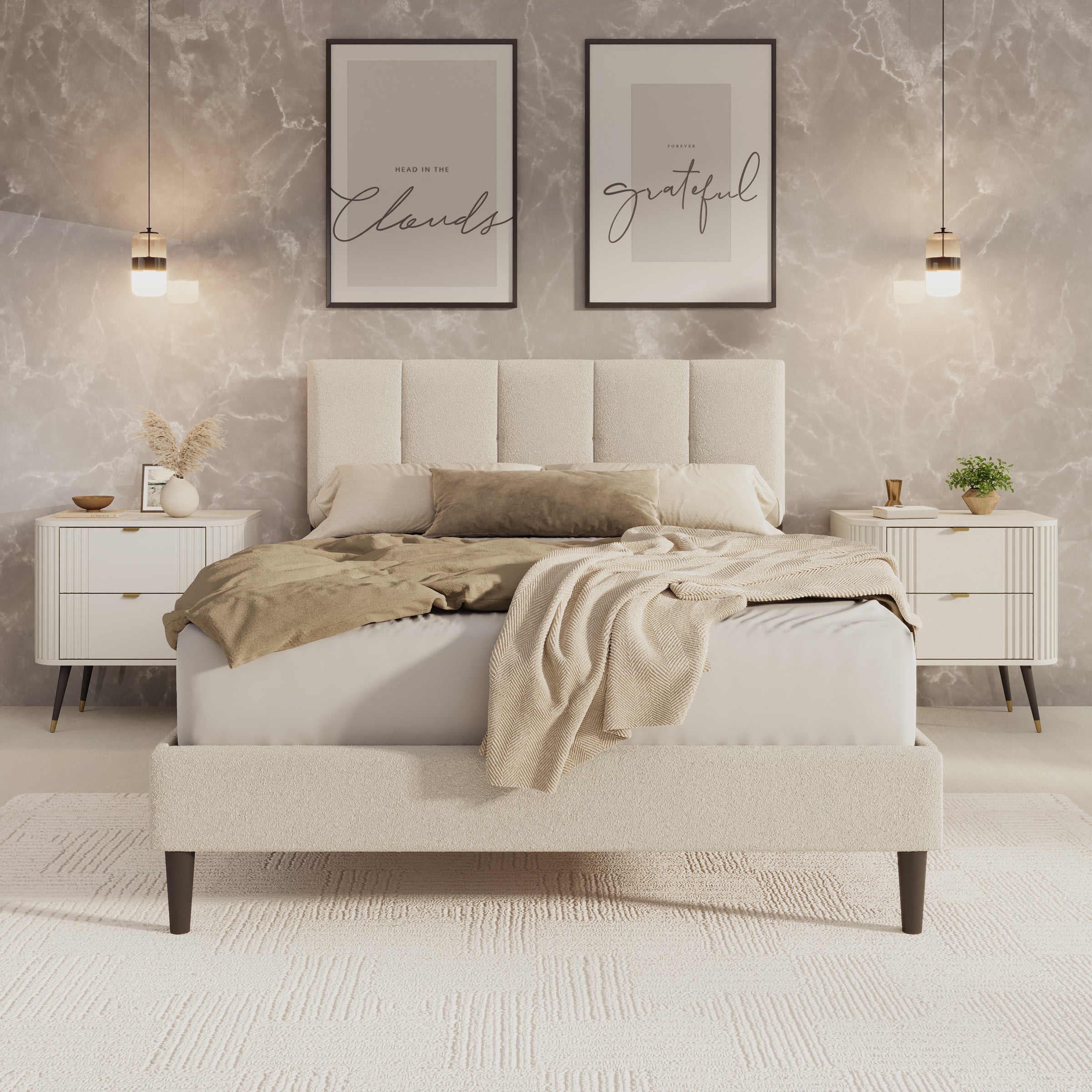 Varell - Tweepersoonsbed - Teddystof beige - 140x200 cm