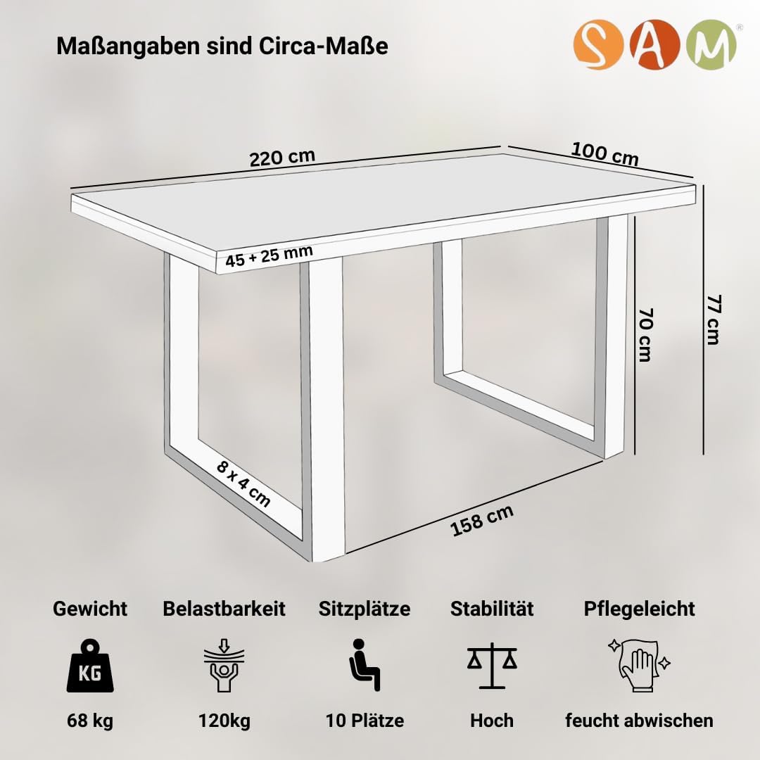 SAM Esstisch 220 x 100 cm Rio, Esszimmertisch naturfarben, Akazienholz massiv, U-Gestell aus Metall Schwarz, gerade Kanten