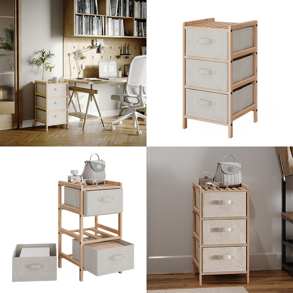 Vicco Badschrank Bruno Beige 34,5 x 67 cm mit 3 Stoffschubladen