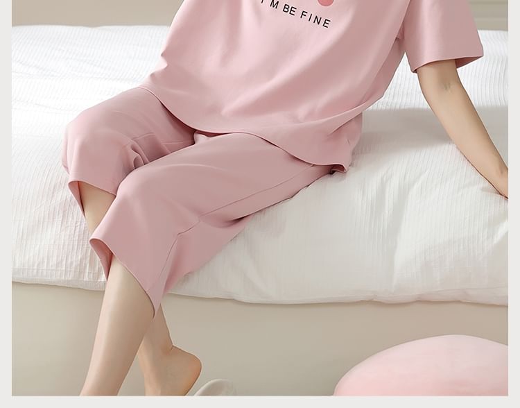 Jeony - Pyjamaset: T-shirt met korte mouwen en cartoonprint + korte broek