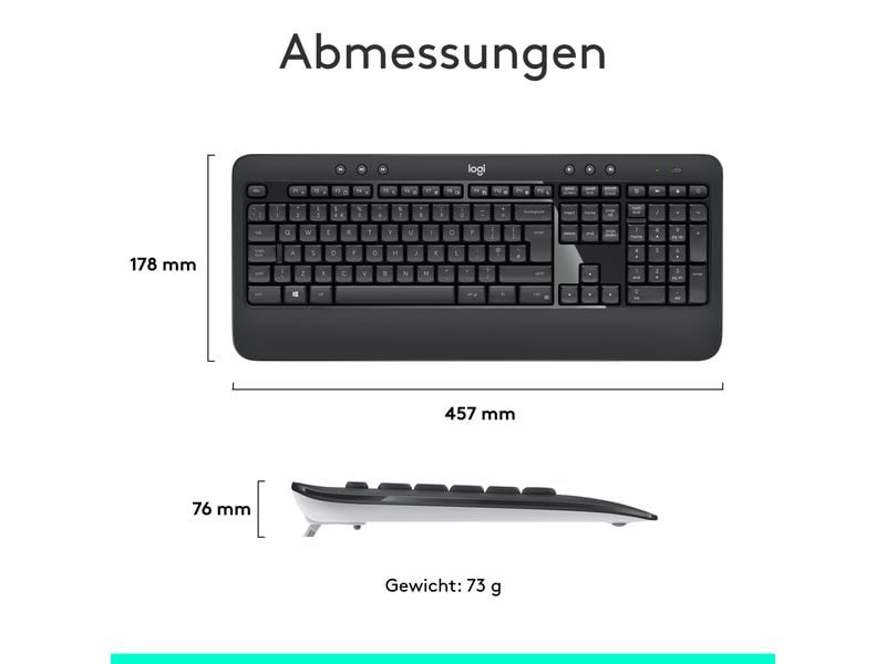 Logitech Tastatur-Maus-Set MK540 Advanced CH-Layout, für Wi Set aus Wireless-Tastatur und -Maus mit bis zu 3 Jahren Batterielaufzeit für PC und Laptop