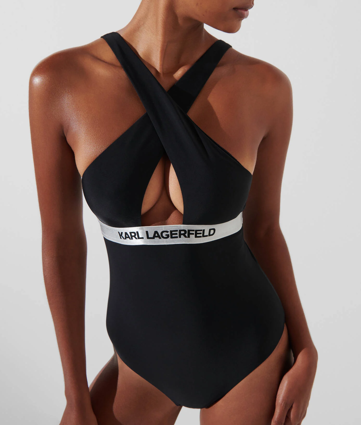 MAILLOT DE BAIN UNE PIÈCE À COL HALTER AVEC LOGO KARL