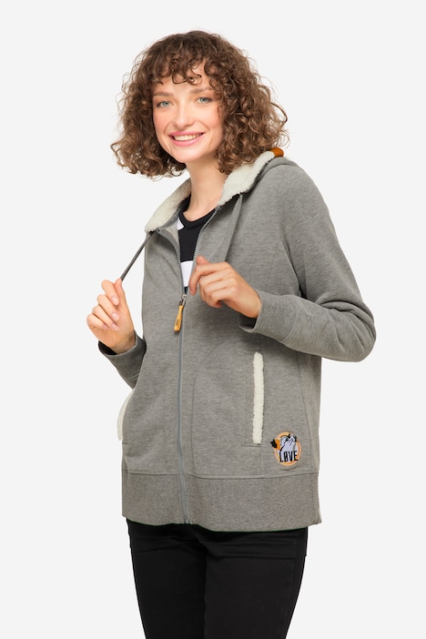 Hoodie-Jacke, Sweat, Kapuze innen aus Teddy, Langarm, aus recyceltem Polyester