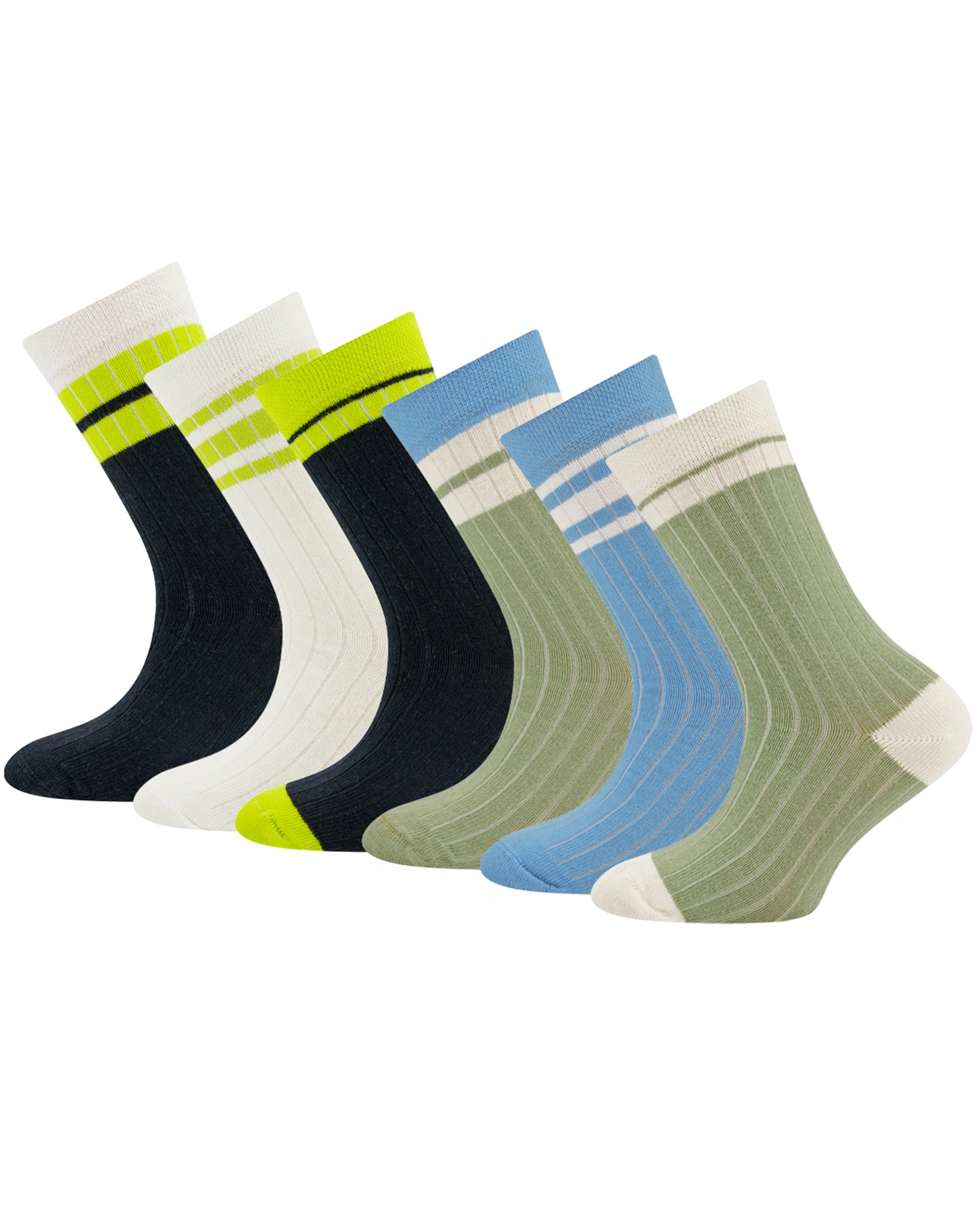 Socken RINGEL 6er Pack in grün/blau/schwarz