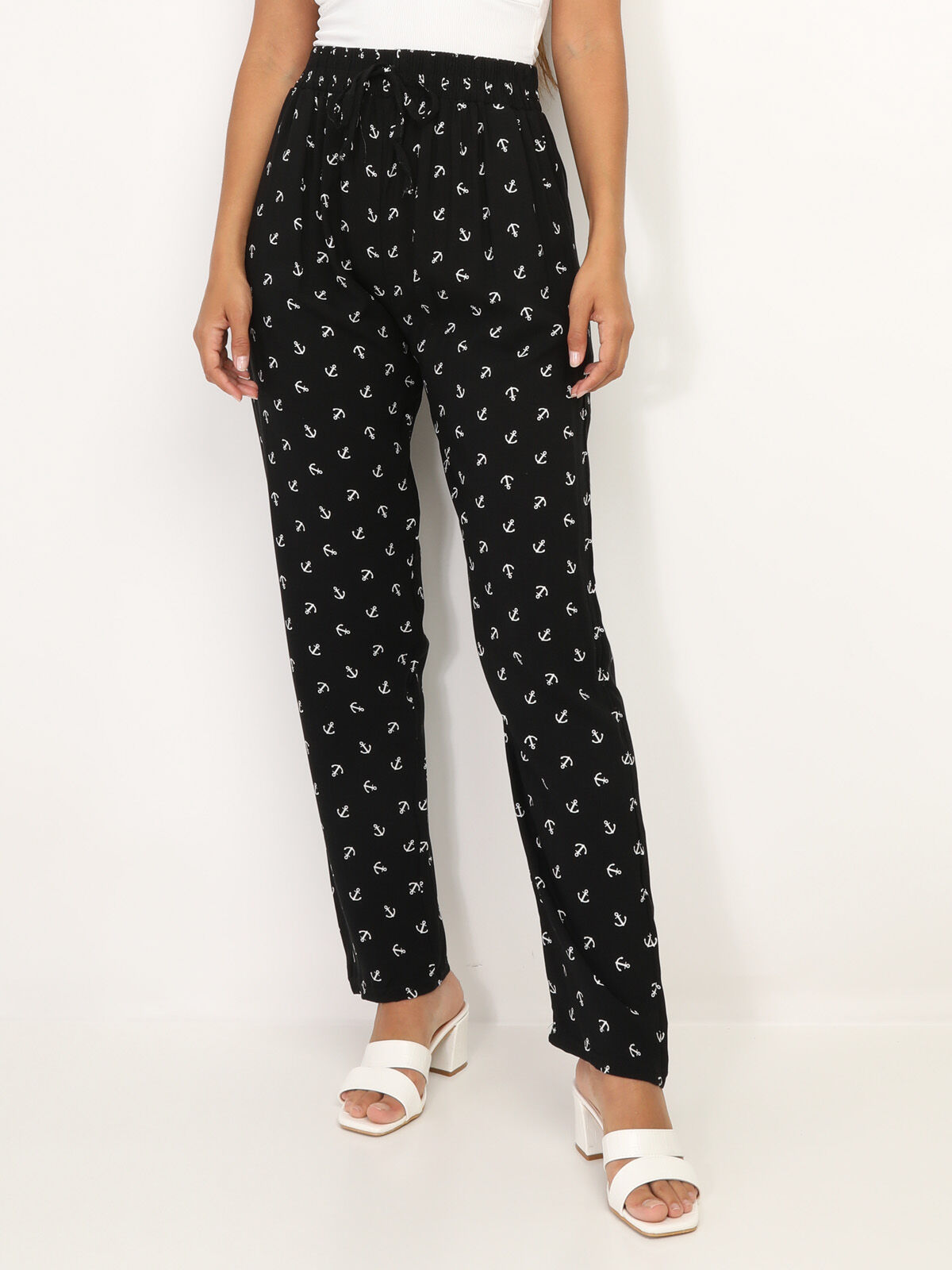 Pantalon léger à motifs ancres- Noir