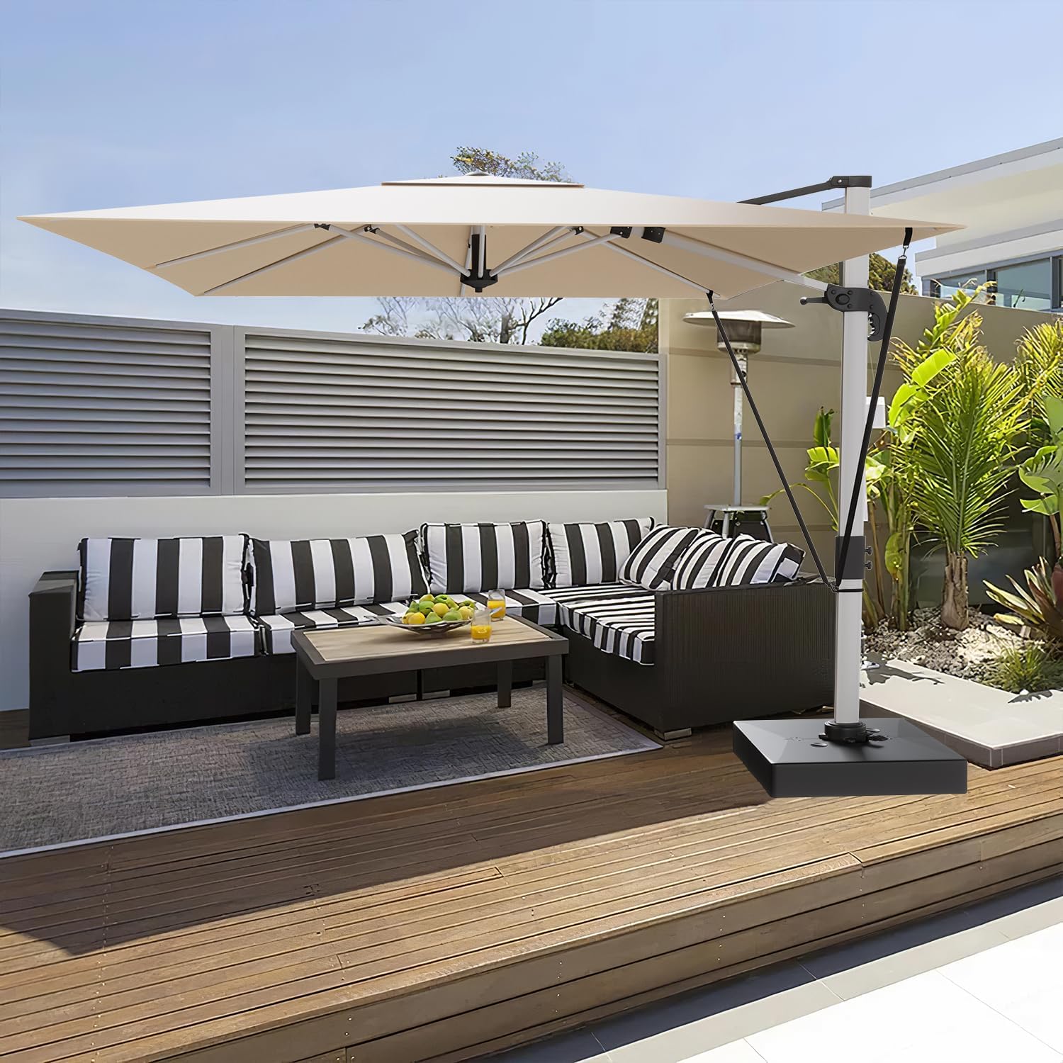 Devoko Sonnenschirm Balkon Alu Ampelschirm mit Abdeckung, Wasserabweisend Gartenschirm mit Kurbel,Sonnenschutz UV50+,360°Rotation