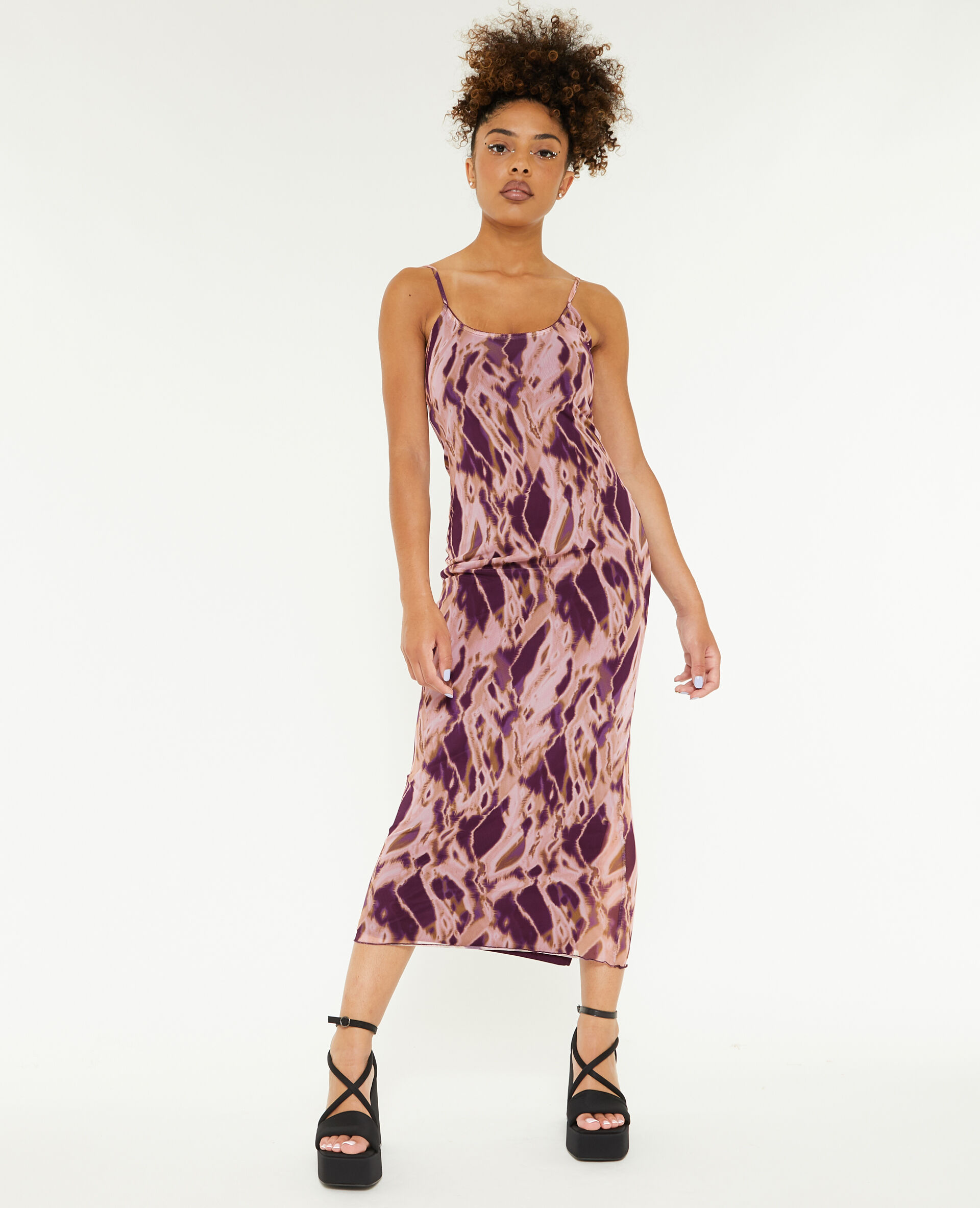Robe longue en micro-mesh - Marron