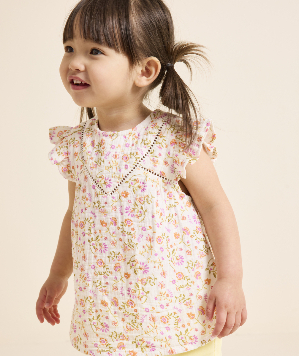blouse bébé fille en gaze de coton imprimé à fleurs