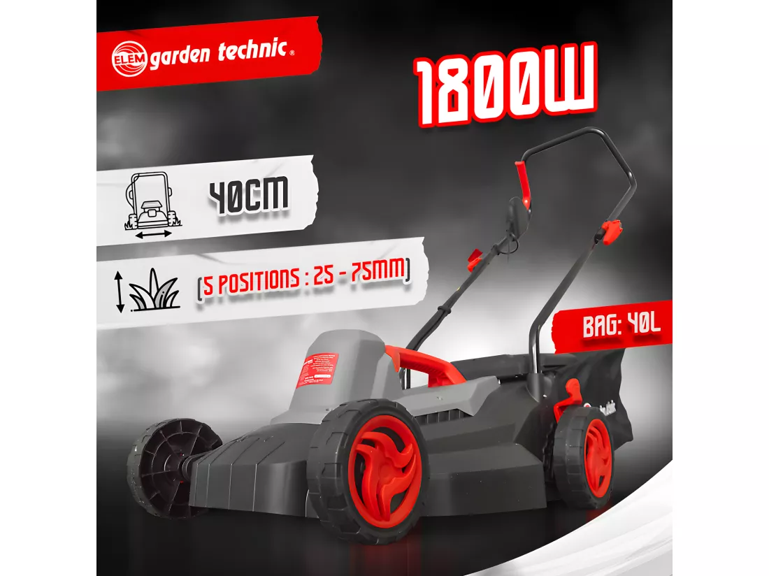 Tondeuse à gazon électrique 1800W - Largeur de coupe 40cm - Elem Garden
