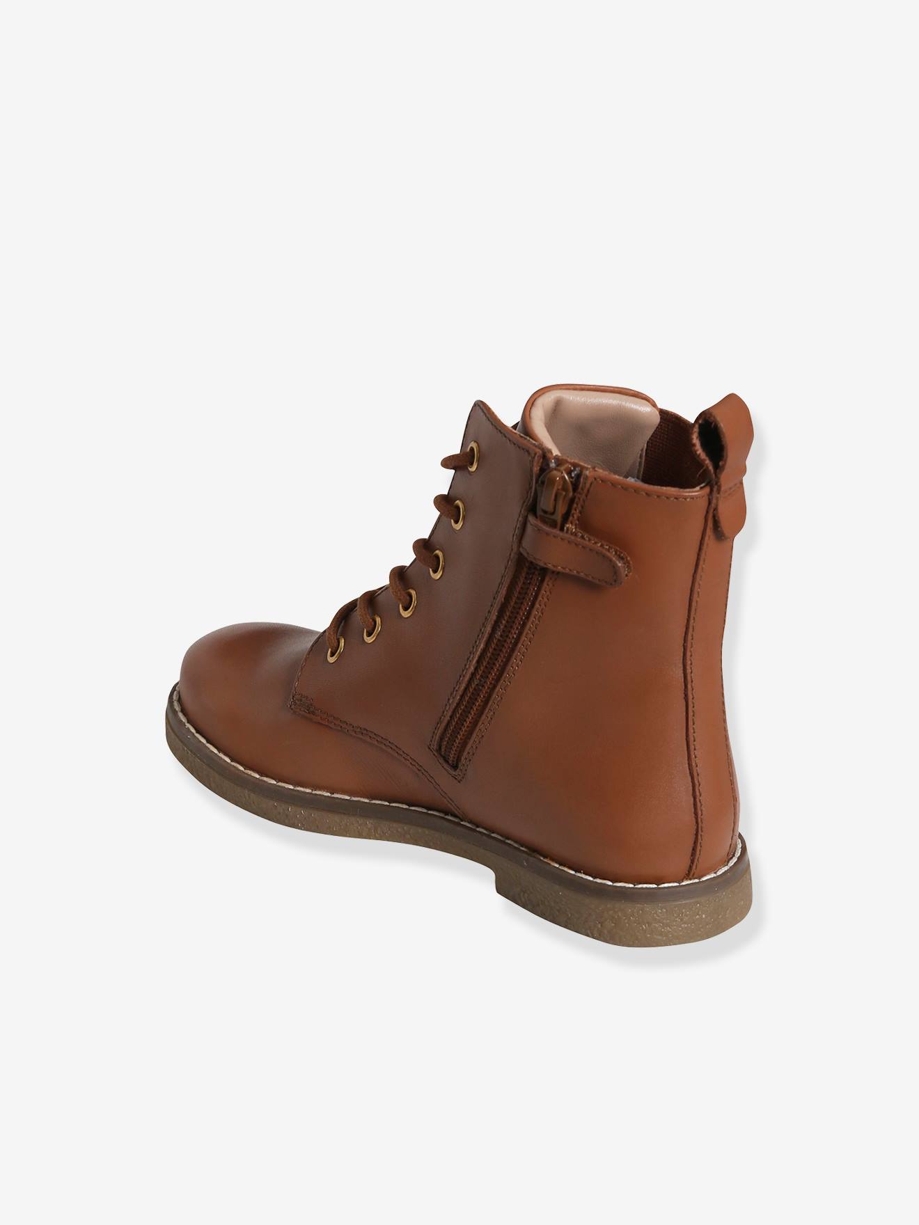 Botas de cano alto com cadarço e zíper em couro, para meninas, pretas lisas com estampas.