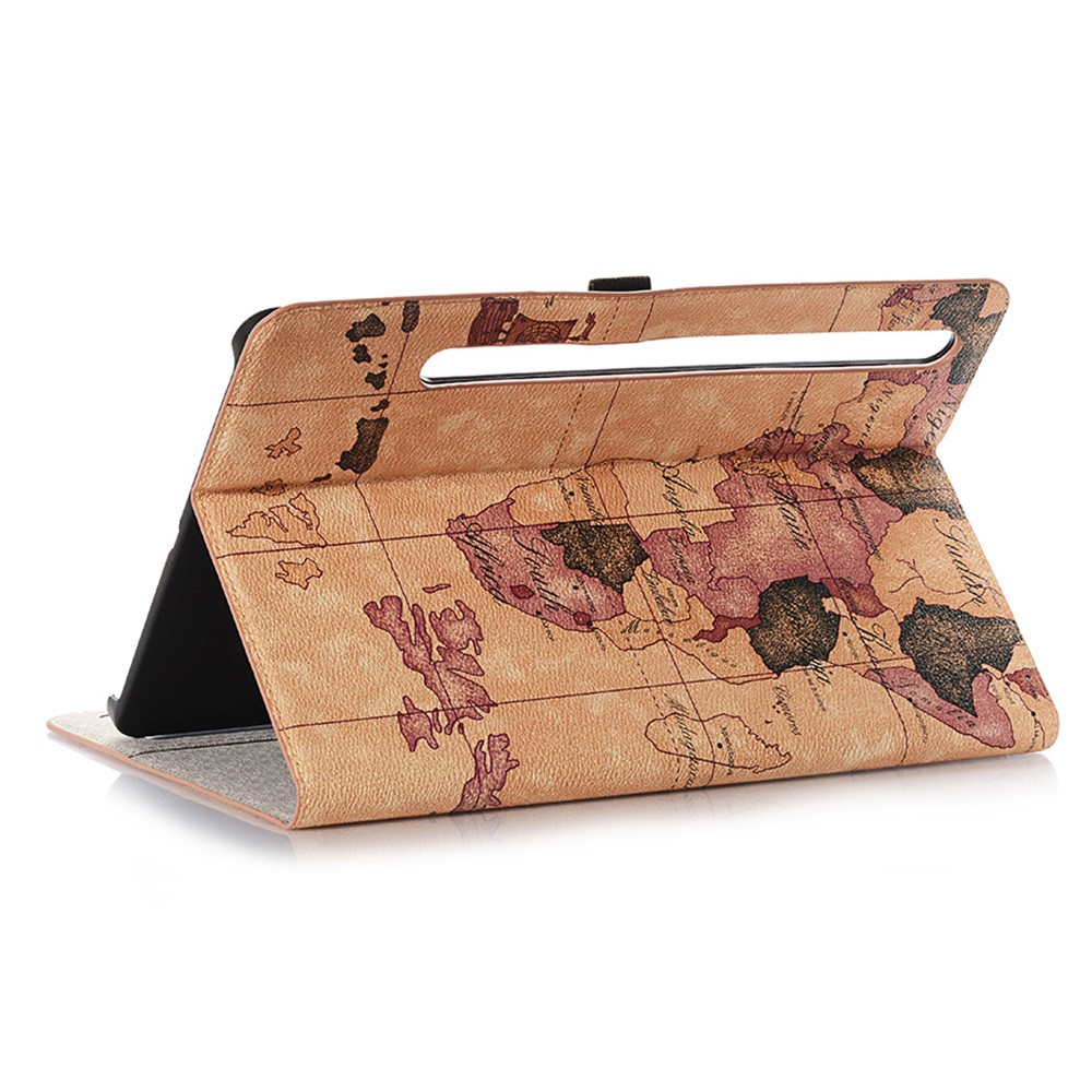 Samsung Galaxy Tab S9 Flipcase Hülle Ledertasche mit Aufstellfunktion Litchi Look   S-Pen Halterung - Weltkarte