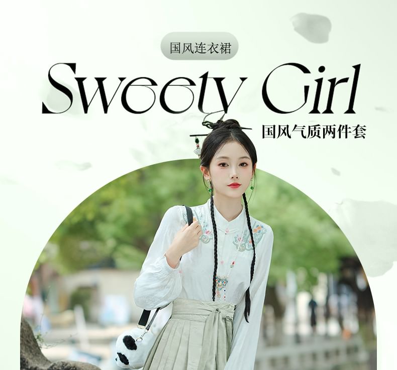 Fioridi - Bandkraag geborduurde Hanfu blouse / ketting