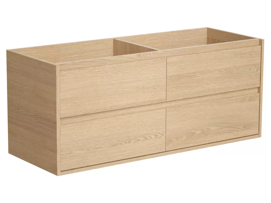 Meuble de salle de bain avec double vasque à poser en pierre et miroir - Placage chêne - 120 cm - MILIPAM