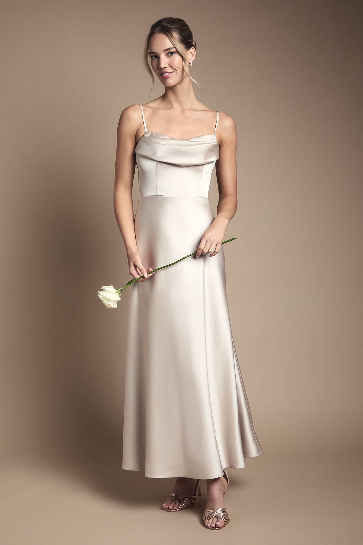 Coast Robe de Demoiselle d'Honneur Longue à Corsage Drapé et Bretelles