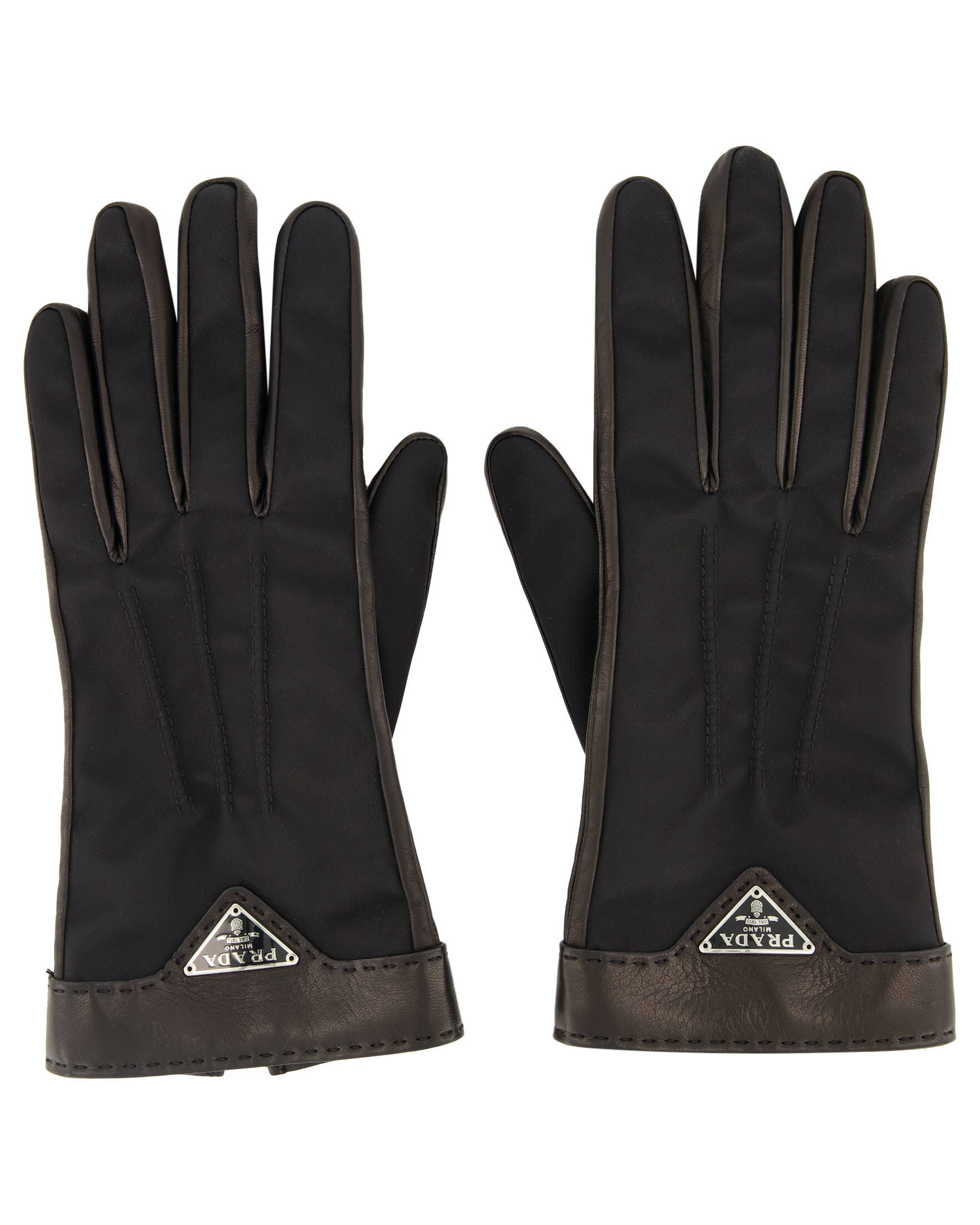 Prada| Damen Lederhandschuhe mit Re-Nylon und Kaschmir-Futter