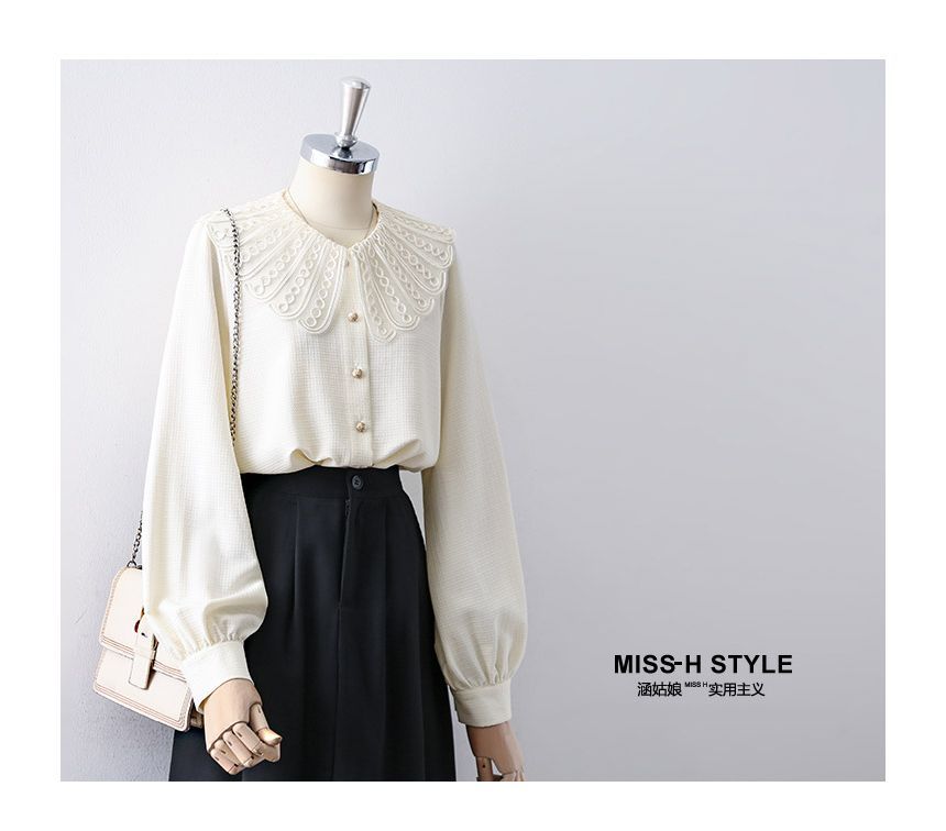 Cossita - Blouse met pofmouwen en kanten kraag