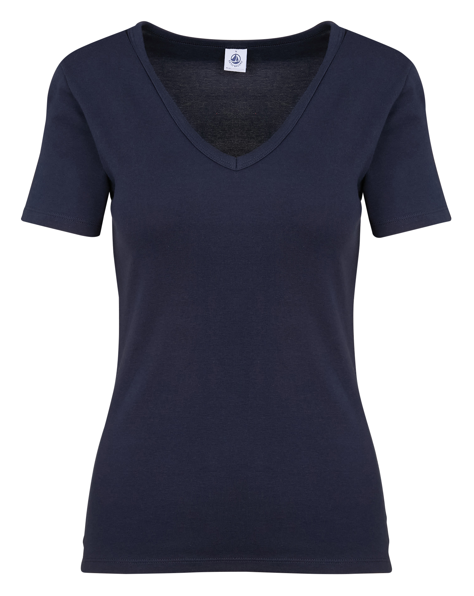 Tee-shirt droit à col V en coton| Bleu