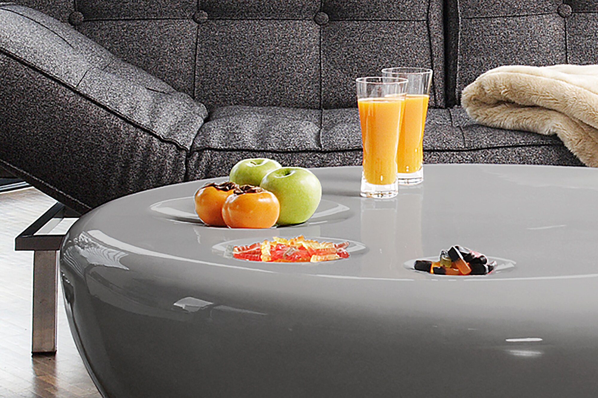 Couchtisch Ø100 cm grau Glastisch Beistelltisch Sofatisch Wohnzimmertisch rund