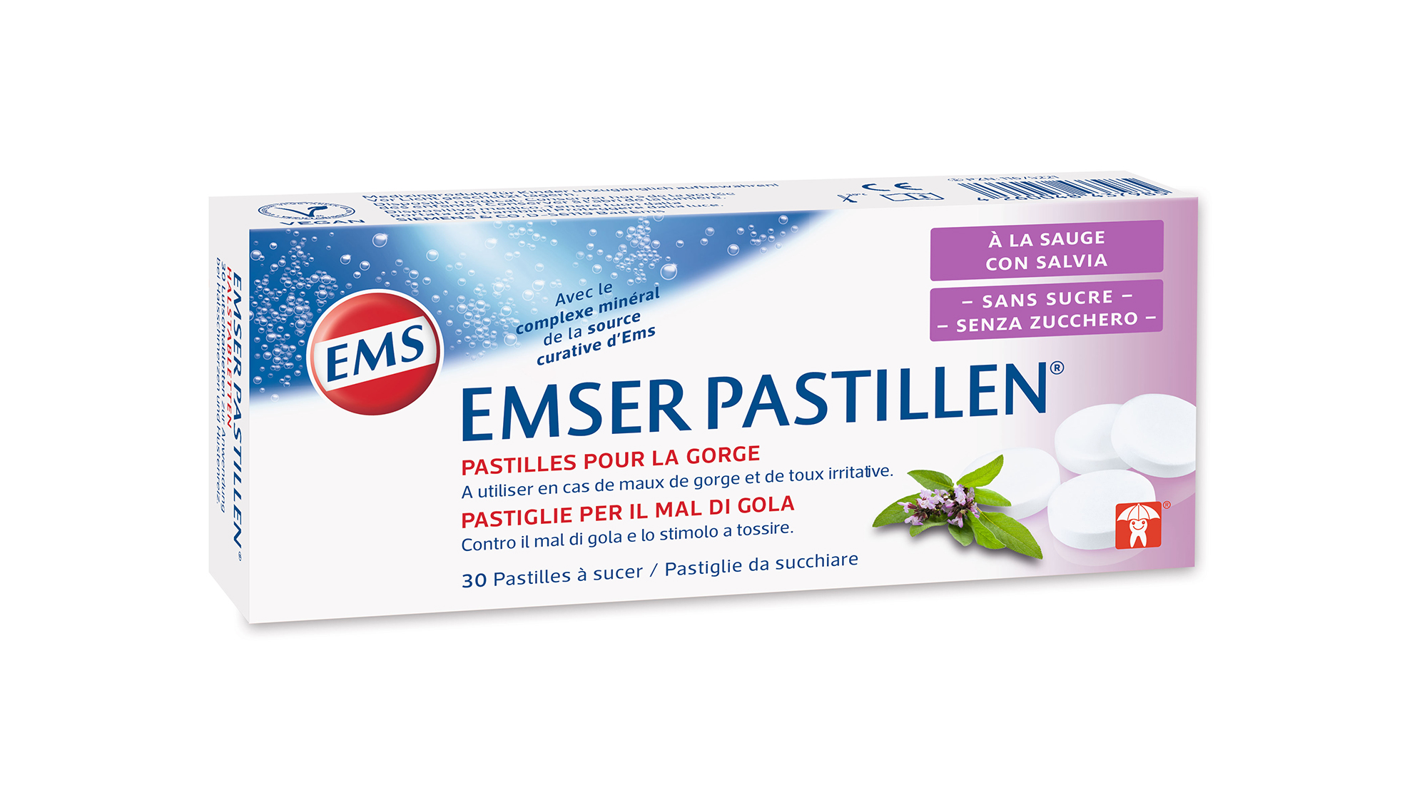 EMSER Pastillen zuckerfrei mit Salbei Blist 30 Stk<br>30 Stück, Blister, Lutschtablette, zuckerfrei mit Salbei