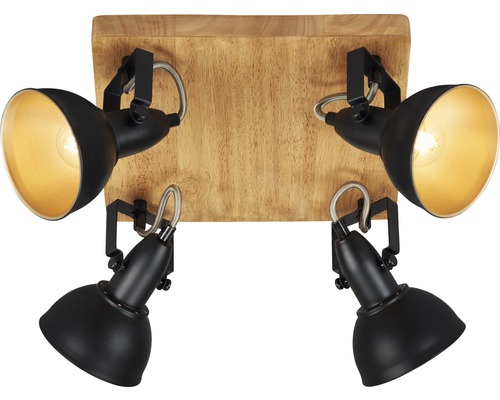 Plafondspot, 4-lichts, L 28 cm, buitenkant zwart, binnenkant goud