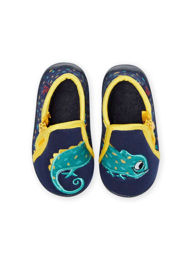 Bottillons bleu marine et jaunes à motif iguane bébé garçon