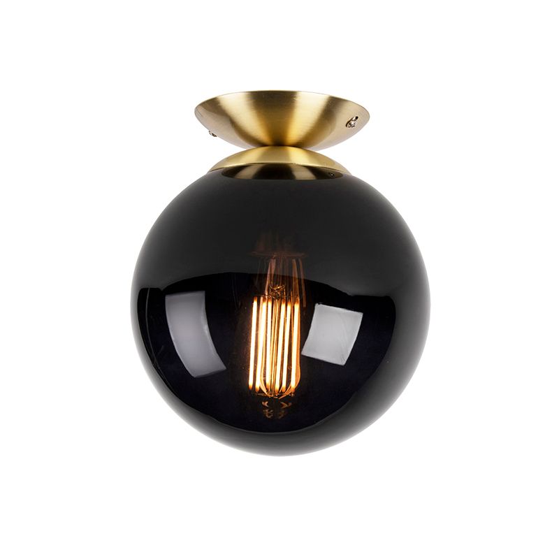 Art deco plafondlamp messing met zwart glas - Pallon