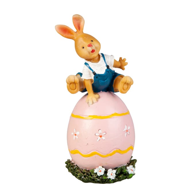 Hase auf Ei sitzend - aus Polyresin - ca. 6 x 5,5 x 13,5 cm