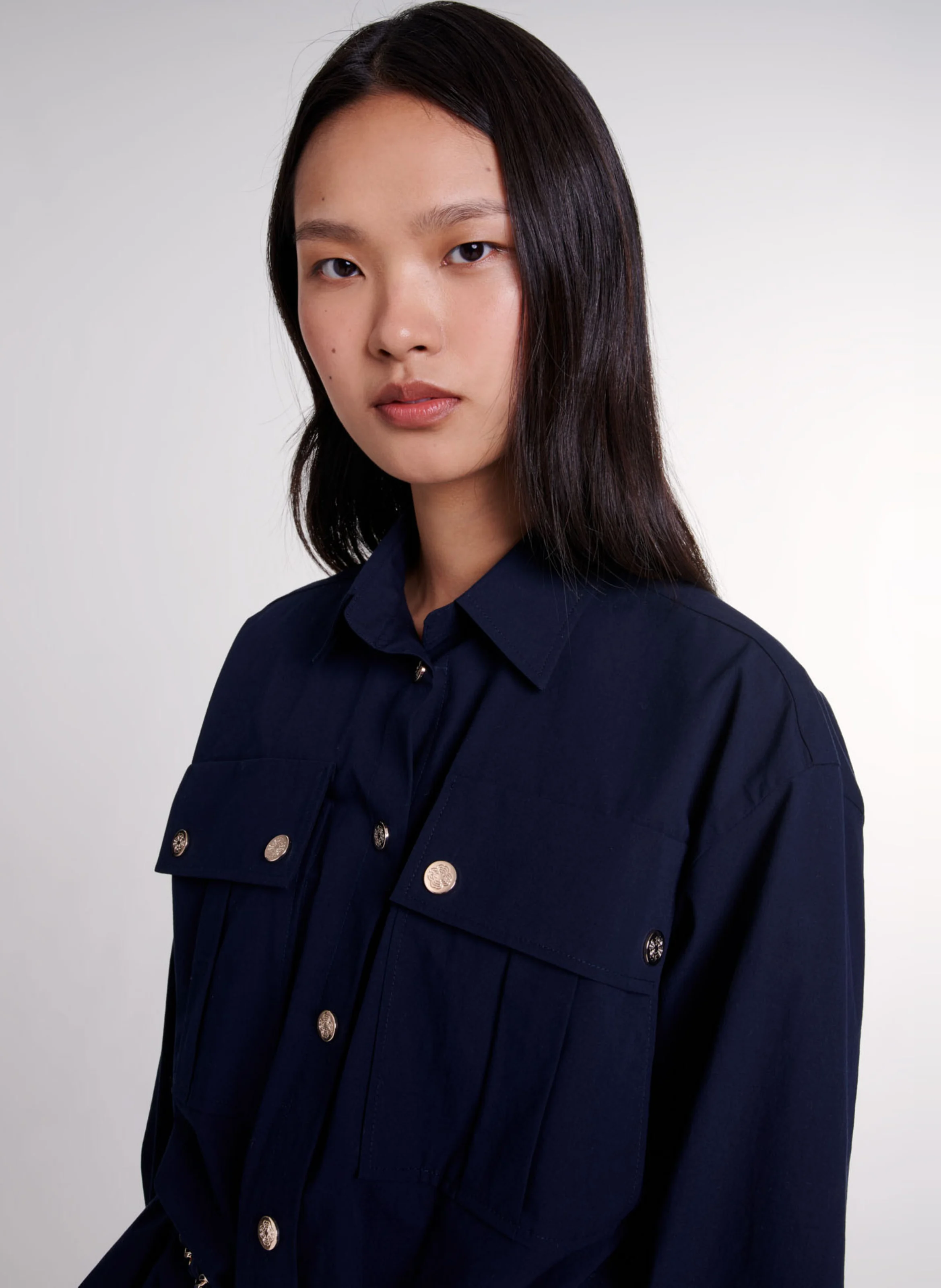 Chemise oversize col classique en coton mélangé | Bleu