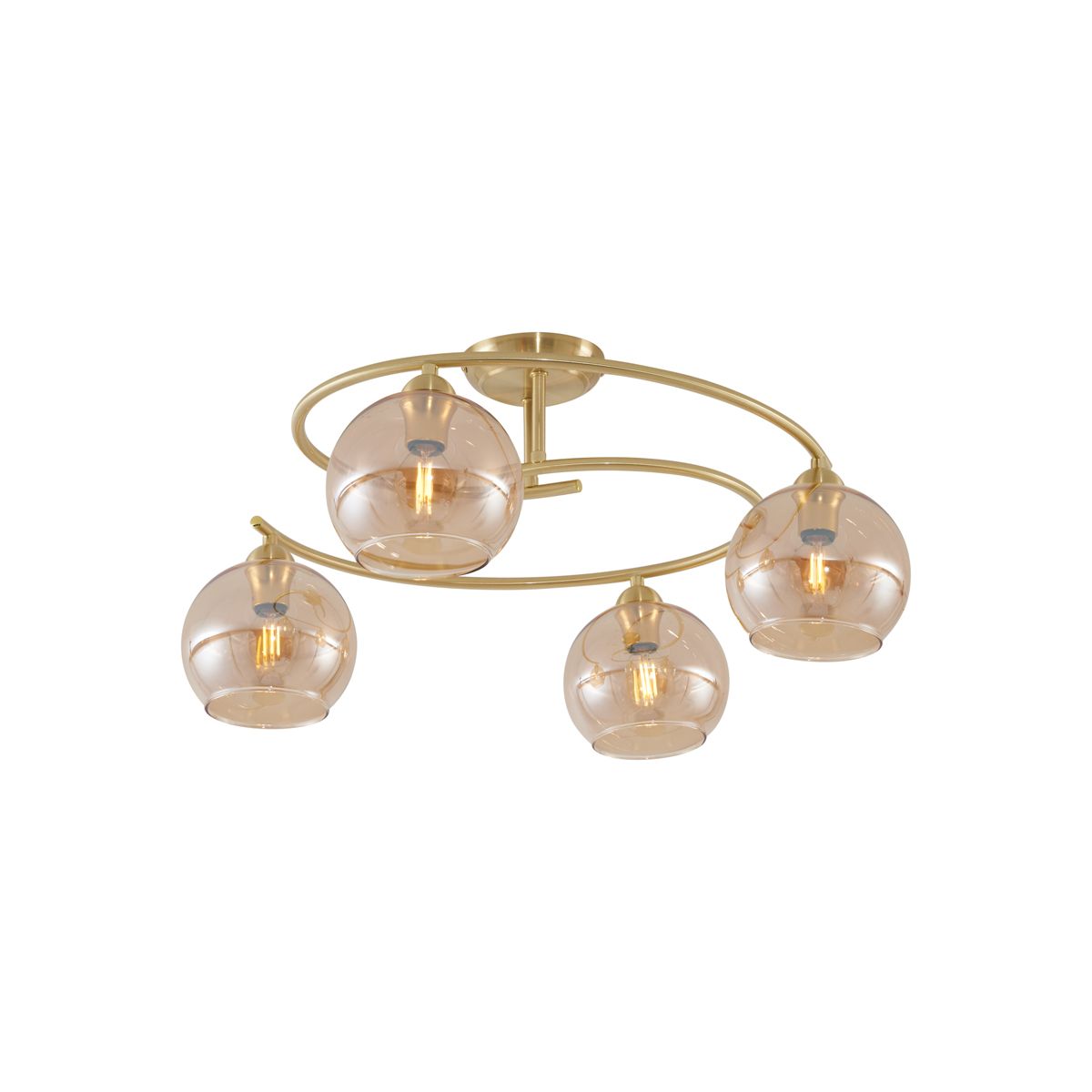 Moderne plafondlamp messing met amber glas 4-lichts - Alanis